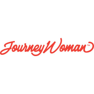 Red script text reads “JourneyWoman” with a trademark symbol on a white background, celebrating explorers like Siham Lahmine, founder of Morocco Travel Organizer.